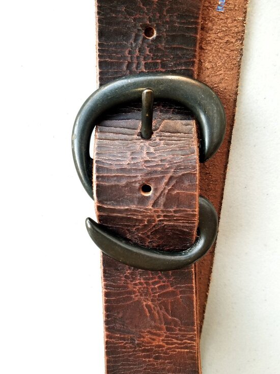 Vintage Bill Adler Brown Belt Sz 36 Distressed Pattern, S-Shaped Brass Buckle